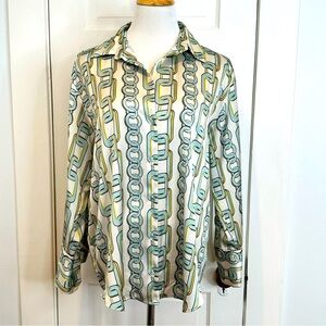 ZARA CREAM SEAFOAM CHAIN LINK BUTTON DOWN BLOUSE SIZE LARGE